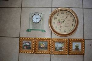 lot 78 image: Clocks and 4 Small Framed Paintings as shown