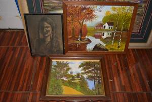 lot 46 image: Paintings and Chalk Drawing