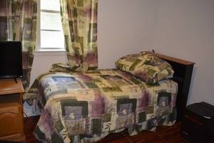 lot 89 image: Lane Furniture Matching Twin Size Bed Frame and Dresser BlackHick Shaker Style