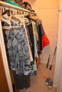 lot 188 image: Closet Contents Womens Clothes Size 18 - 22, Tennis Shoes Size 8, Wooden Bed Tray