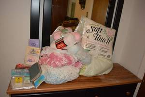 lot 190 image: SewingKnitting Lot Yarn, Afghans, Pillow, Needles and More