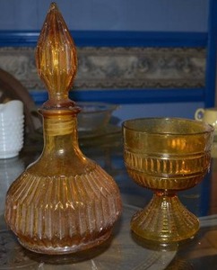 lot 223 image: Amber Glass Decanter and Goblet