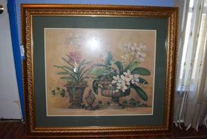 lot 40 image: Vase and Flowers Print by Barbara Mock, Framed and Matted