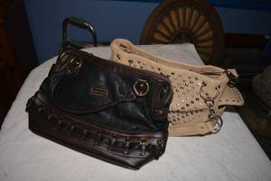 lot 50 image: Purses Jimmy Choo Brown Buckle and Black Purse, Tan Riveted Purse (no Tags) Please Preview