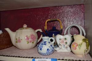 lot 274 image: Signed Delft Bud Vase, China Tea Pot, Porcelain Handled Basket and More
