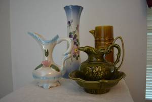 lot 227 image: Flower Vases, Espresso Pitcher and Wash Basin with Pitcher