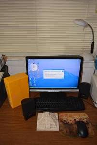 lot 293 image: Compaq Presario Computer Harddrive, Moniter and Speakers, Plus Maps, Mouse, Lamp and Aztec Paperweight