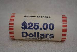 lot 347 image: $25 Roll James Monroe Dollar Coin, Uncirculated