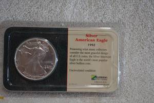 lot 353 image: 1992 Silver American Eagle Dollar Coin Uncirculated (99.93% Silver)