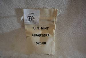 lot 411 image: 1 Bag $25 Texas Mint Quarters, P-Mint