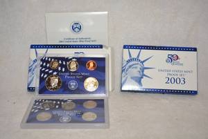lot 512 image: 2 Sets of 2003 US Mint Proof Sets with Certificate