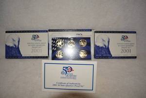 lot 425 image: 3 Sets of 2001 US Mint State Quarter Proof Sets with Certificates