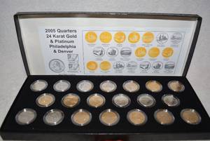 lot 442 image: 2005 State Quarters - 10 Layered in Gold and 10 Layered in Platinum