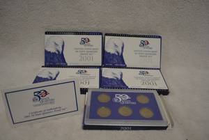 lot 459 image: Set of 5 - 2001 US Mint Quarter Proof Set with Certificates