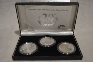 lot 481 image: 2006 American Eagle 20th Anniversary Silver Coin Set 3 - $1 Coins
