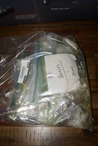 lot 550 image: Bag of Loose Change Mostly Wheat Pennies separated by year plus Silver Dime 1949