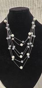 lot 558 image: Signed Lia Sophia (1986-2014) Share The Love Of Jewelry silver tone faux pearl and crystal multi strand station 16L necklace w 3 extender Total length 26L