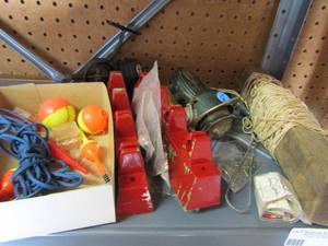 lot 44 image: Fishing lot-bobbers, line, pole holders, REELS