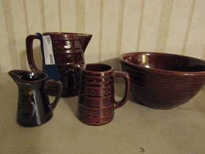 lot 180 image: MARCREST Ovenware bowl PITCHER, CREAMER  & BUTTER PITCHER