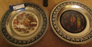 lot 30 image: Currier and Ives metal winter plates from canton Ohio