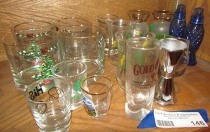 lot 146 image: Assorted shot glasses and cobalt blue S&P