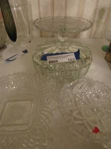 lot 163 image: Covered glass candy dish cake plate and more