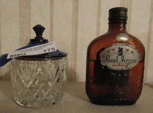 lot 175 image: Crystal covered sugar dish and Paul Jones bottle