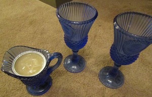lot 193 image: Avon Cobalt Blue Mount Vernon &  2 cobalt blue wine glasses