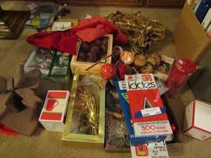 lot 202 image: Large Christmas lot- lights, tree topper, bows, garland and more
