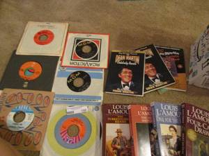 lot 198 image: Louis Lamor BOOKS, 45S RECORDS,  DEAN MARTIN  DVDS