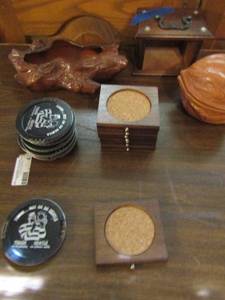 lot 215 image: Walnut  Lane company Ceramic Stump Planter 8 coaster set  8 tough and gentle coasters