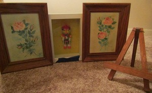 lot 243 image: NATIVE AMERICAN DOLL IN FRAME  & 2 OIL PAINTINGS OF ROSES
