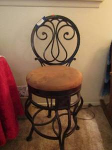 lot 3 image: Swivel Metal frame Bar Stools with brown padded seat QTY 2