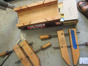 lot 332 image: 2 Jorgensen wood clamps and a bar clamp