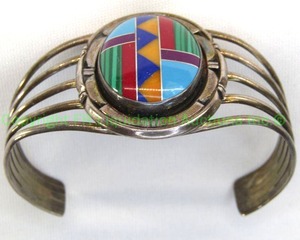 lot 129 image: Sterling Silver Navajo multi gemstone