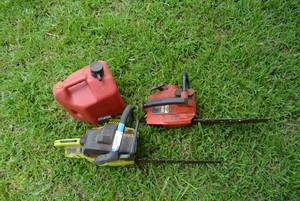 lot 9 image: Poulan Chainsaw Model 1950, Homelite XL Chainsaw and Gas Can