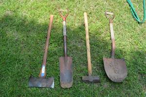 lot 12 image: Sledgehammer, Double-Sided Axe and Shovels