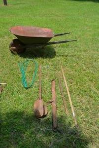lot 13 image: Vintage Tools and Wheelbarrow