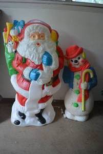 lot 22 image: Lighted Santa and Snowman Plastic Sculptures