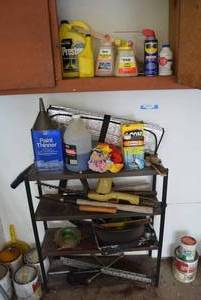 lot 34 image: Garden and Automotive Tools with Metal Shelf
