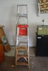lot 32 image: Ladders Wooden 2 Step, Werner Aluminum 3 Step, and 6 Aluminum