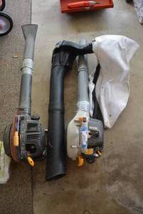 lot 28 image: Vortex Vacuum System, Ryobi Leaf Blower, Homelite Leaf Blower and Bag Attachment