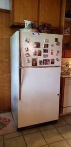 lot 53 image: GE No Frost Refrigerator with Ice Maker, 17.7 Cu Ft. Model TBX18DF CONTENTS NOT INCLUDED
