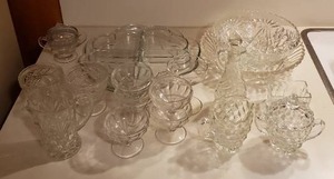 lot 75 image: Cut Crystal and Glass Lot includes ice cream dishes, and Salad dressing Bottle