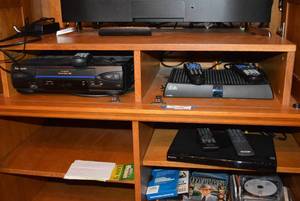lot 117 image: Dish Receiver, Sony CDDVD Player, and Panasonic VCR Model PV-V4022-A