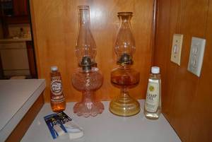 lot 126 image: Vintage Hurricane Oil Lamps with extra Wicks and Oil