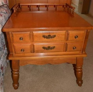 lot 131 image: Vintage Rectangle End Table with Railing, 24 x 25 x 24 Tall
