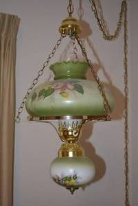 lot 157 image: Vintage Hanging Swag Lamp Green with Flowers