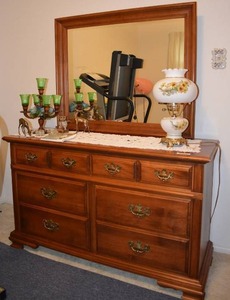 lot 183 image: Young Republic Maple Dresser and Mirror, see pictures, 54 x 19 x 36 Tall and Mirror is 42 x 34
