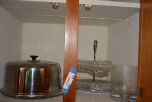 lot 102 image: Cake Plate with Cover, 2 Tier Serving Tray and Large Candle Holder